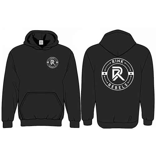 Black Rink Rebels hoodie, front and back